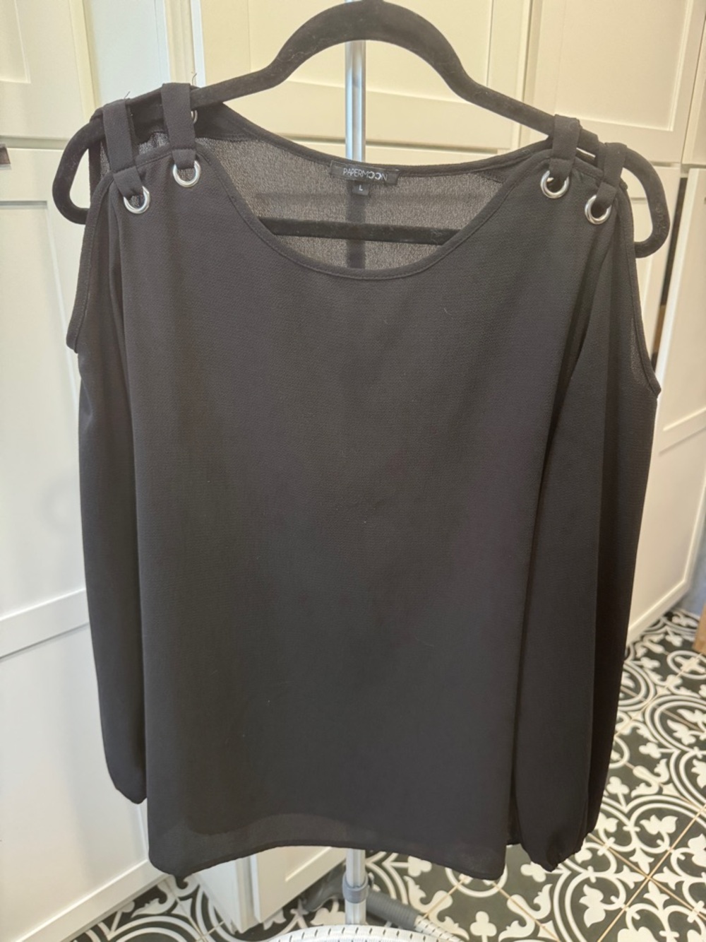Papermoon Black Cold-Shoulder Grommet Top